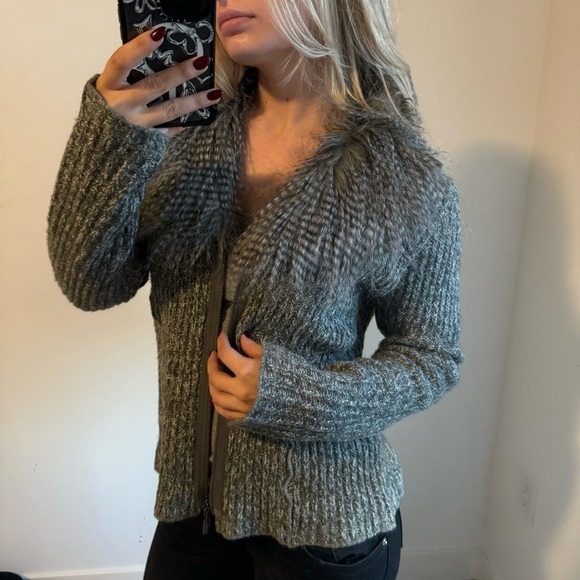 Y2K grey furry cardigan - Picture 1 of 7